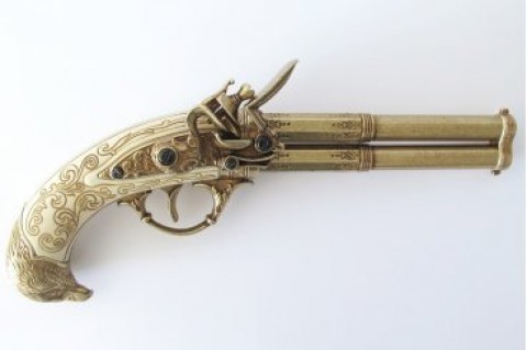 FLINTLOCK PISTOL WITH 2 BARRELS