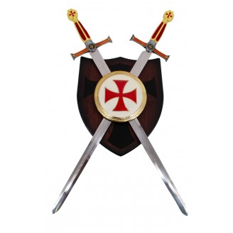 ESCUDO TEMPLARIO CON ESPADAS PUÑO ROJO