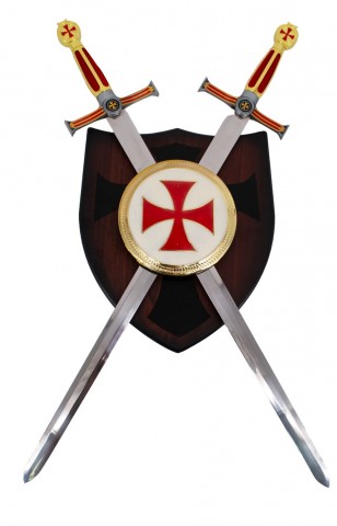 ESCUDO TEMPLARIO CON ESPADAS PUÑO ROJO