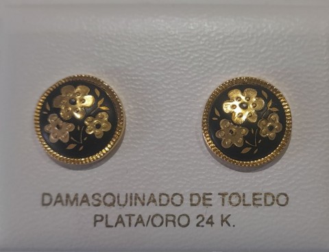 ARETES REDONDOS DAMASQUINADOS ORO 18 MM