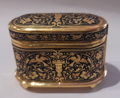 COFRE JOYERO DAMASQUINADO ORO RENACIMIENTO 8 X 6 X 4 CM