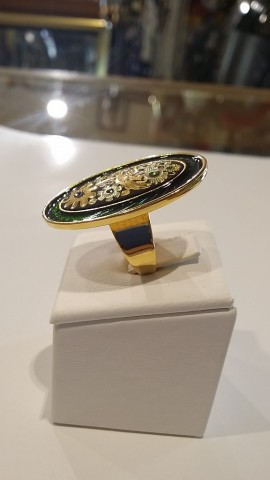 ANILLO DAMASQUINADO ORO VERDE